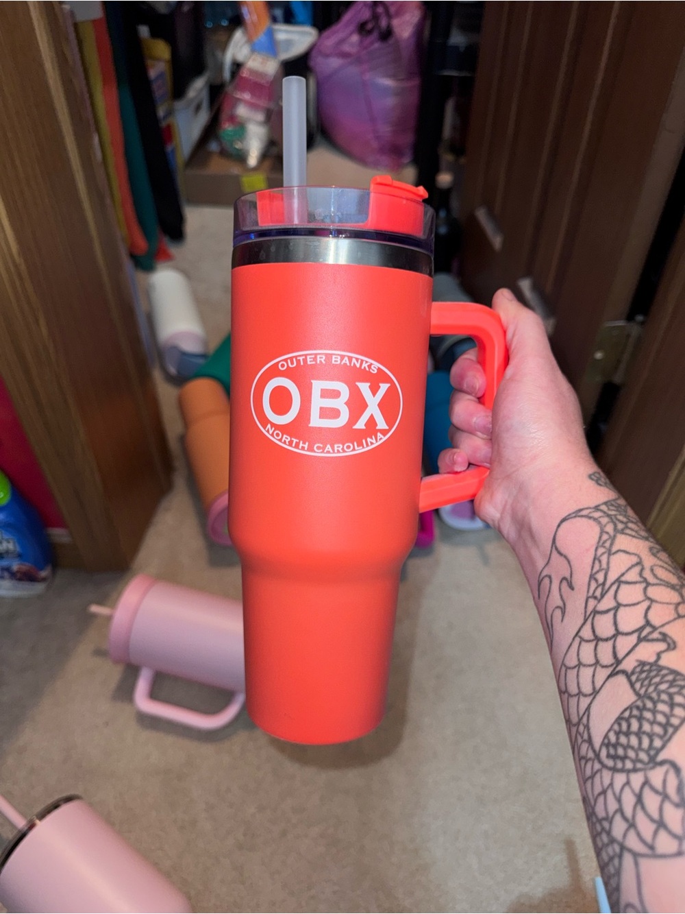 OBX Outer Banks Insulated Travel Tumbler - Bright Coral-Orange